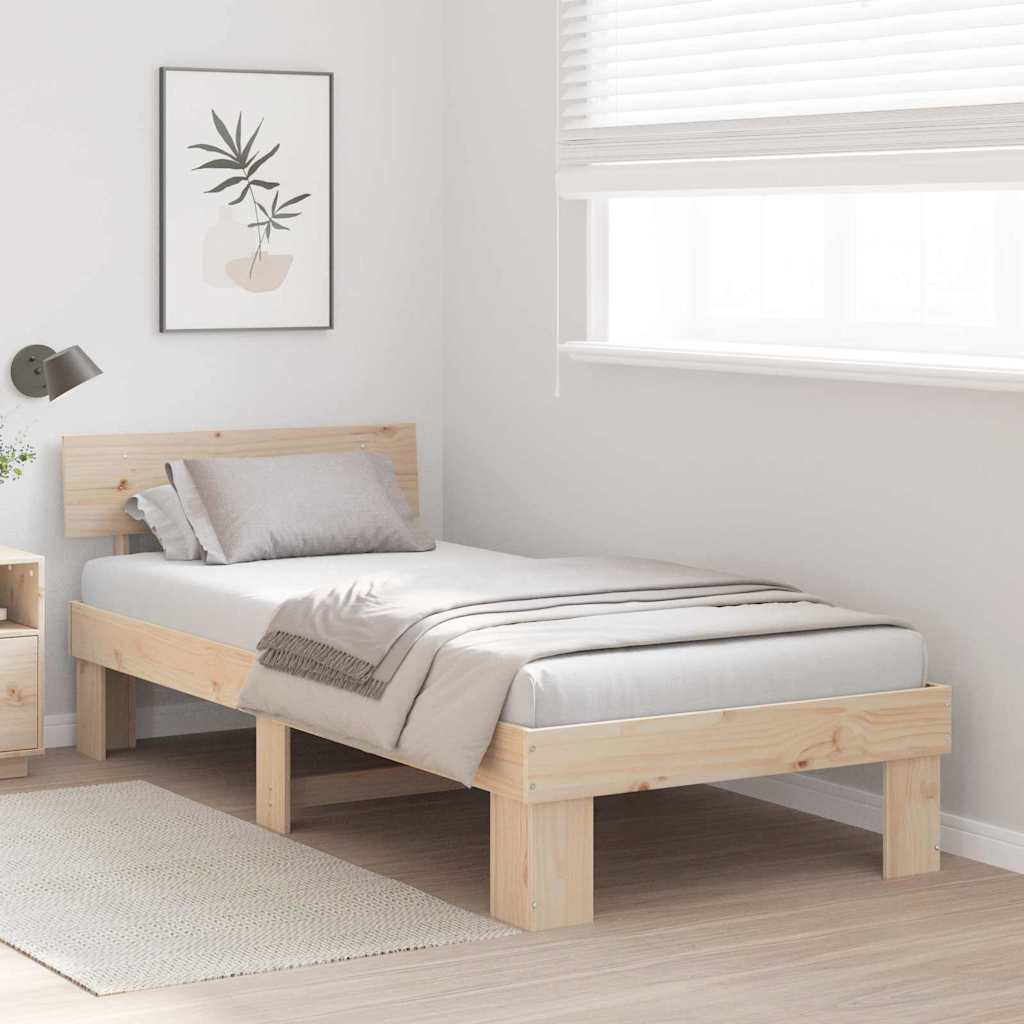Rám Postele S Čelo Přírodní 90 X 190 Cm Masivní Borové Dřevo