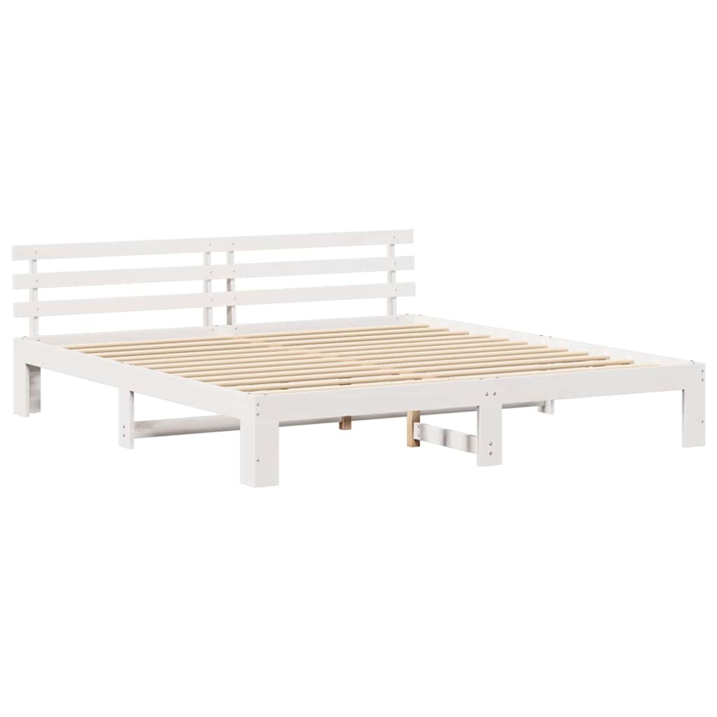 Rám Postele S Čelo Bílá 200 X 200 Cm Masivní Borové Dřevo