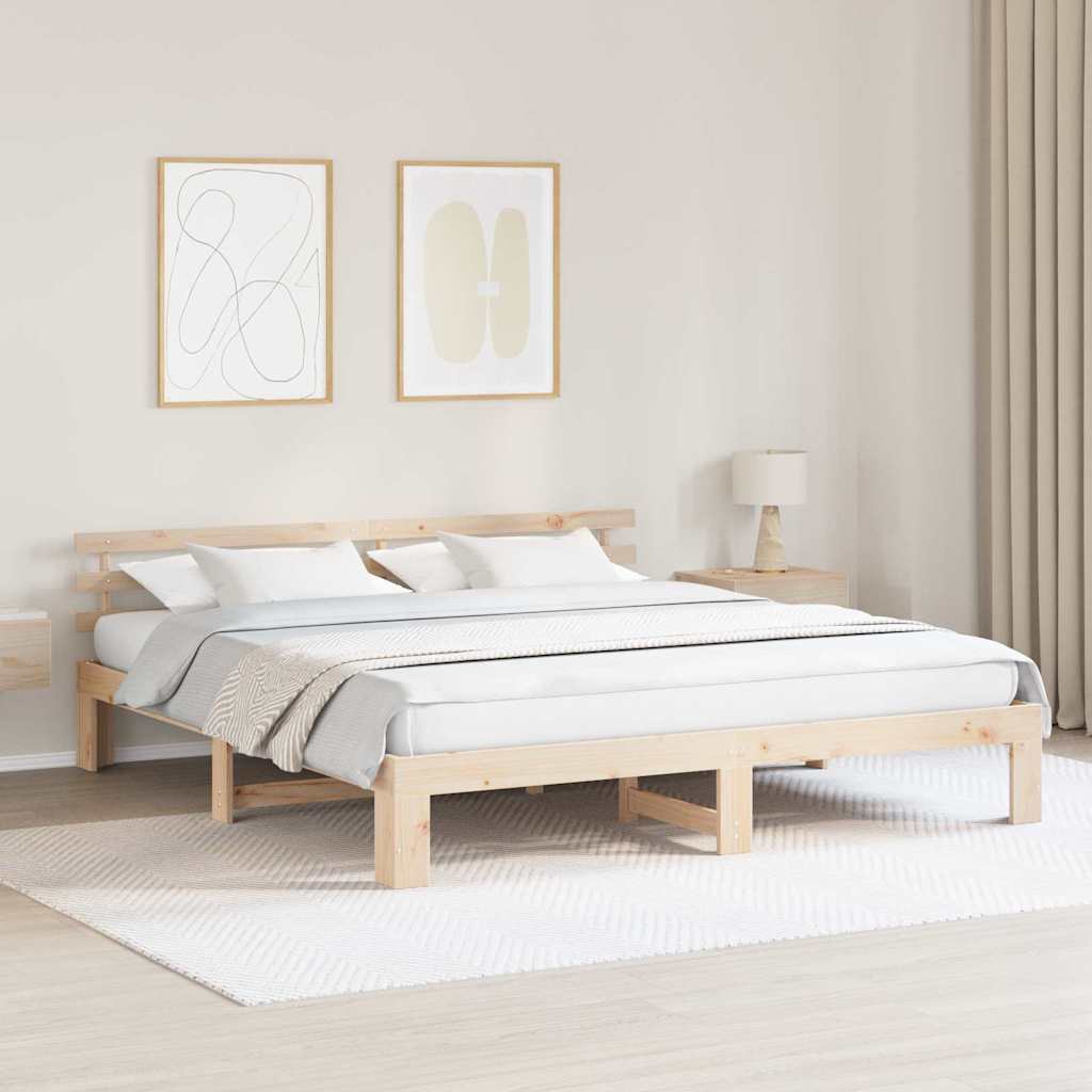 Rám Postele S Čelo Přírodní 180 X 200 Cm Masivní Borové Dřevo