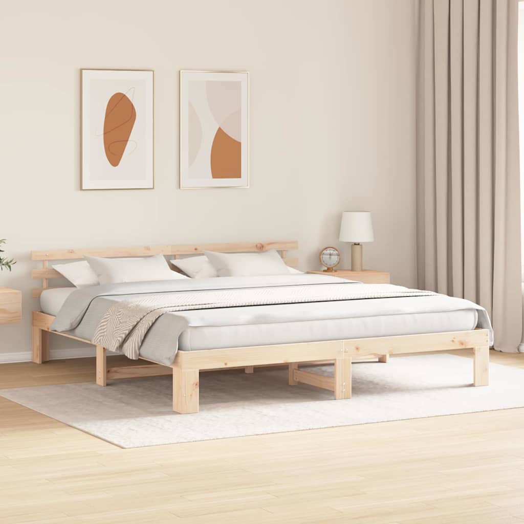 Rám Postele S Čelo Přírodní 180 X 200 Cm Masivní Borové Dřevo