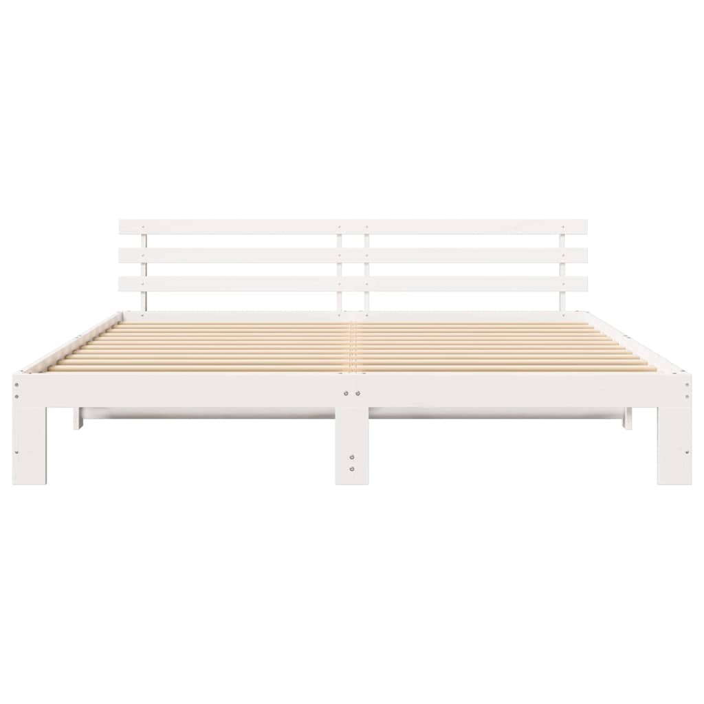 Rám Postele S Čelo Bílá 180 X 200 Cm Masivní Borové Dřevo