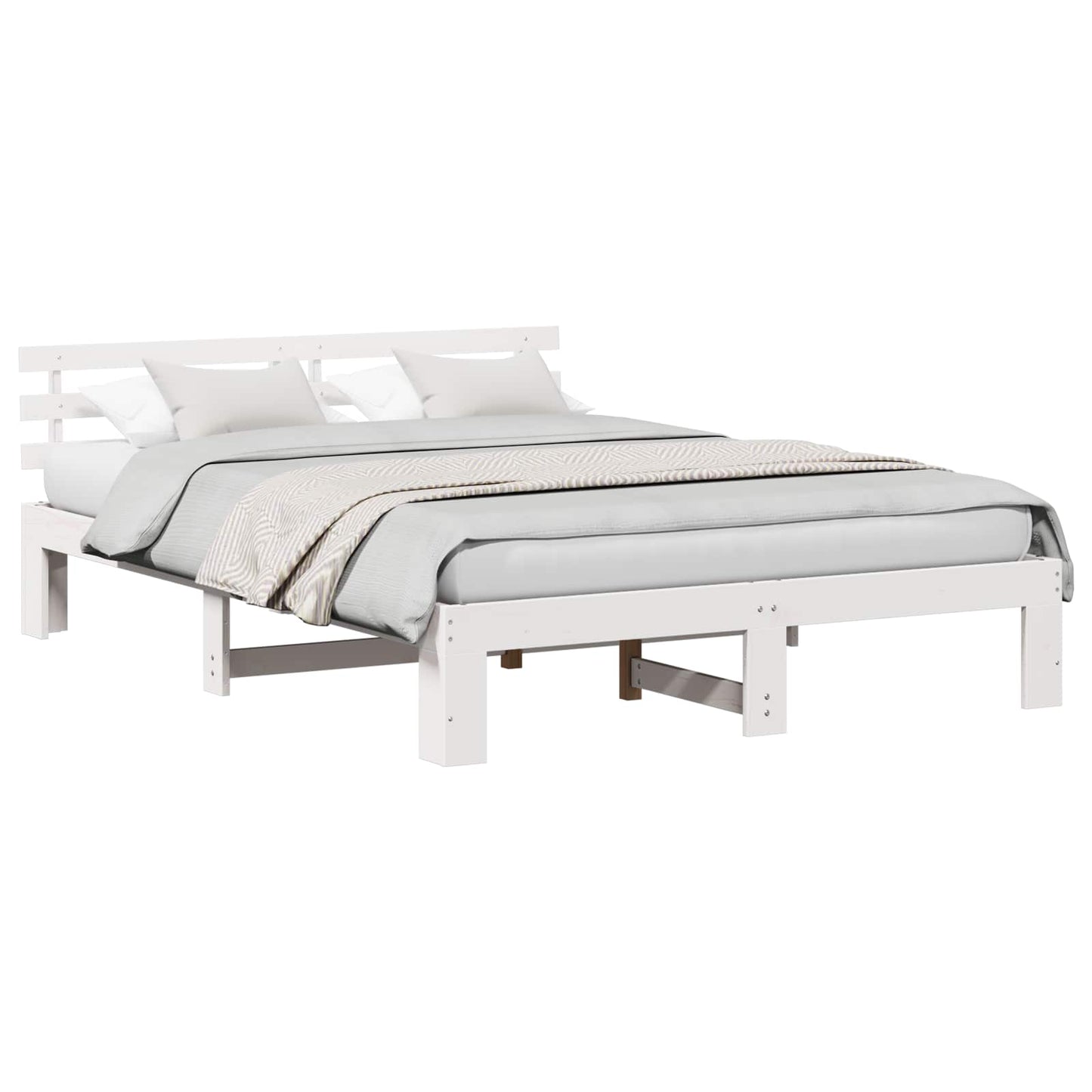 Rám Postele S Čelo Bílá 160 X 200 Cm Masivní Borové Dřevo