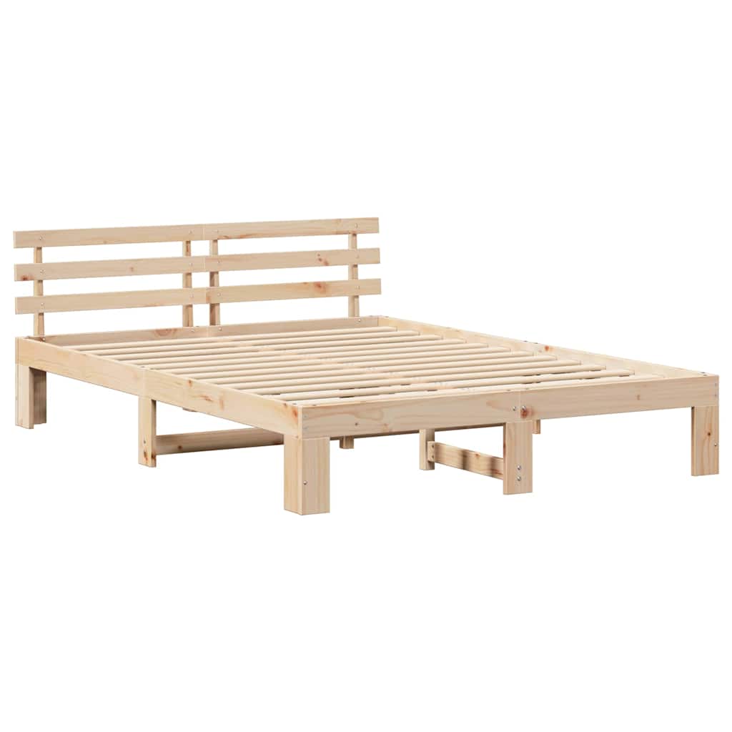 Rám Postele S Čelo Přírodní 150 X 200 Cm Masivní Borové Dřevo