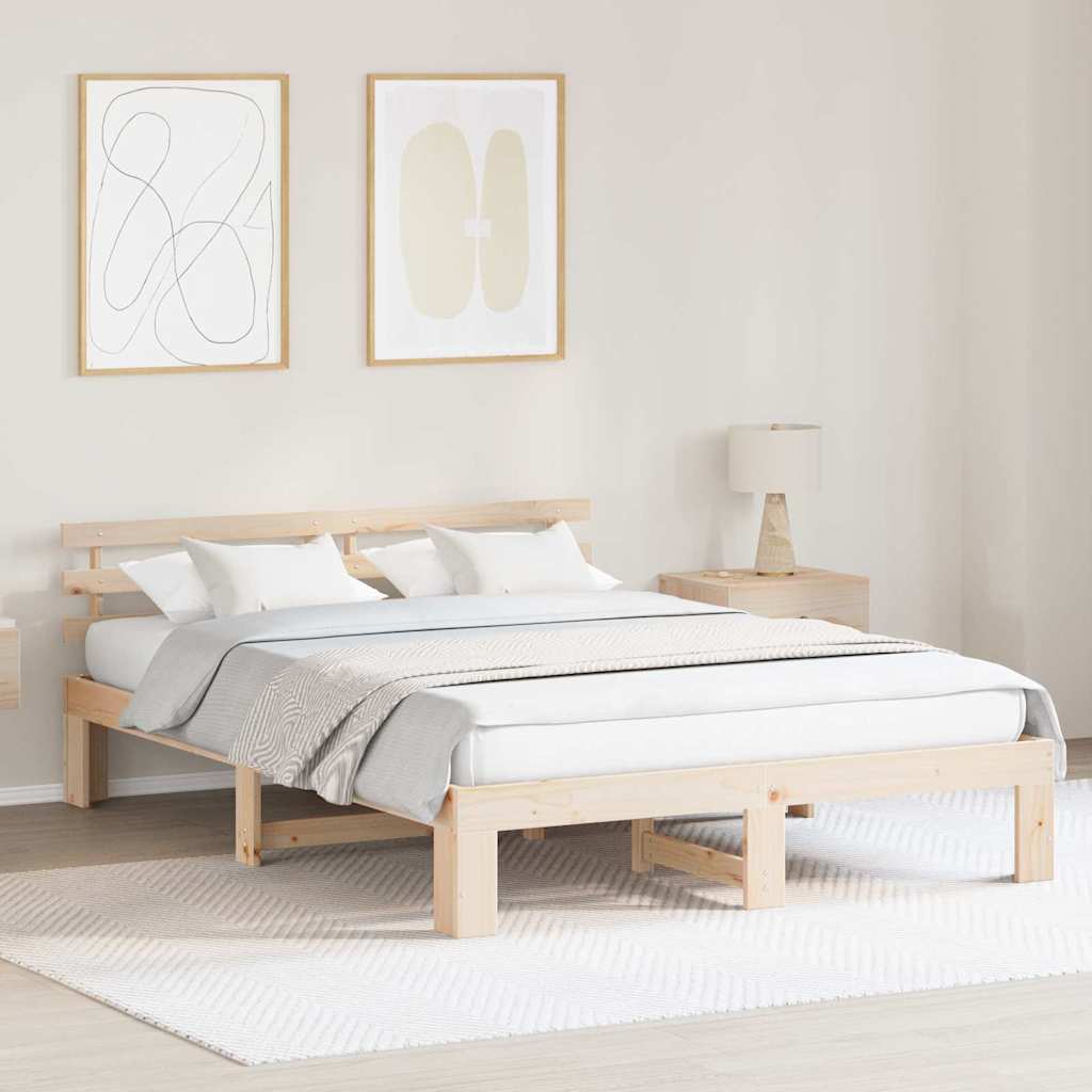 Rám Postele S Čelo Přírodní 140 X 200 Cm Masivní Borové Dřevo
