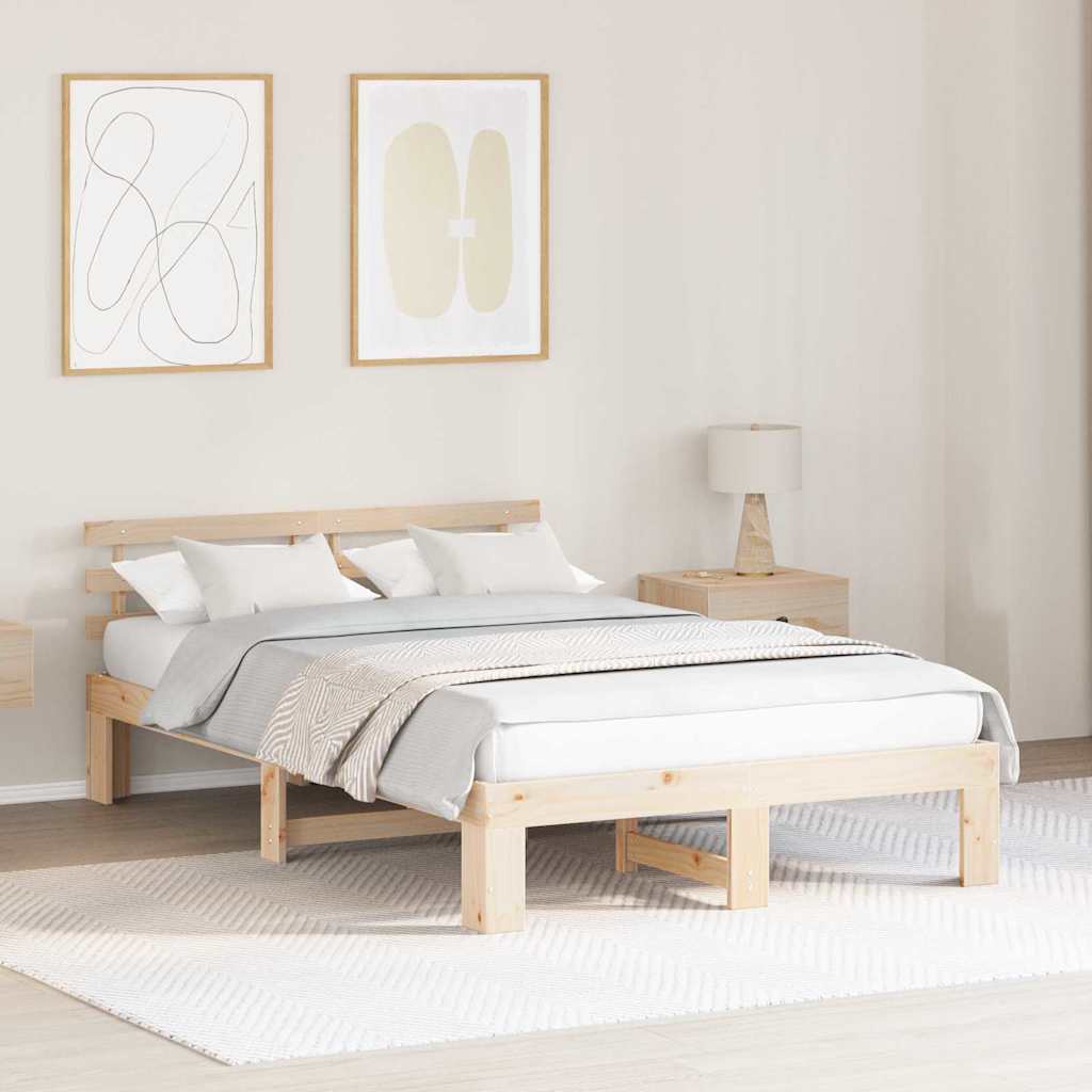 Rám Postele S Čelo Přírodní 140 X 190 Cm Masivní Borové Dřevo