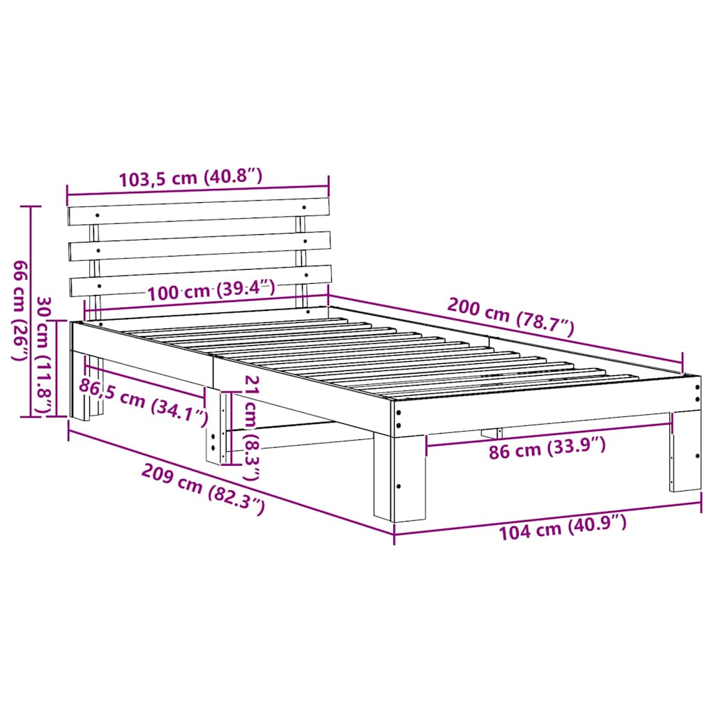 Rám Postele Voskově Hnědá 100 X 200 Cm Masivní Borové Dřevo