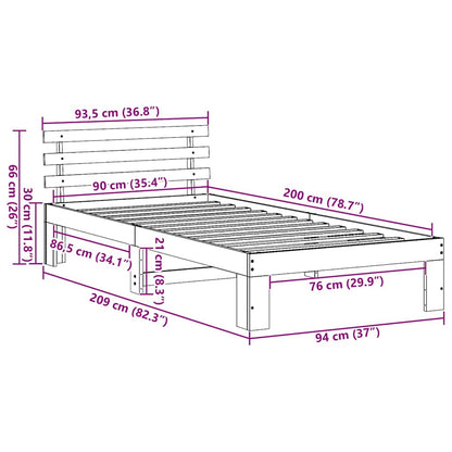 Rám Postele S Čelo Bílá 90 X 200 Cm Masivní Borové Dřevo
