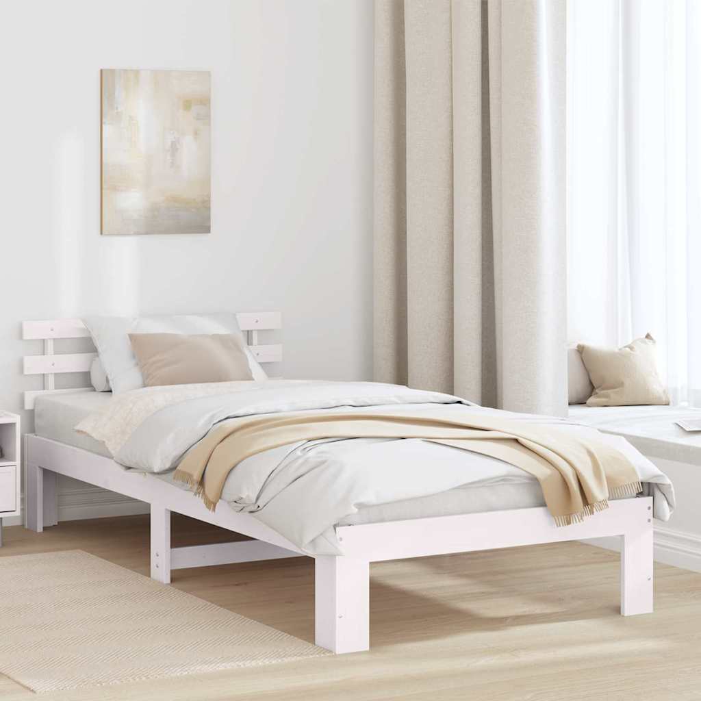 Rám Postele S Čelo Bílá 90 X 190 Cm Masivní Borové Dřevo