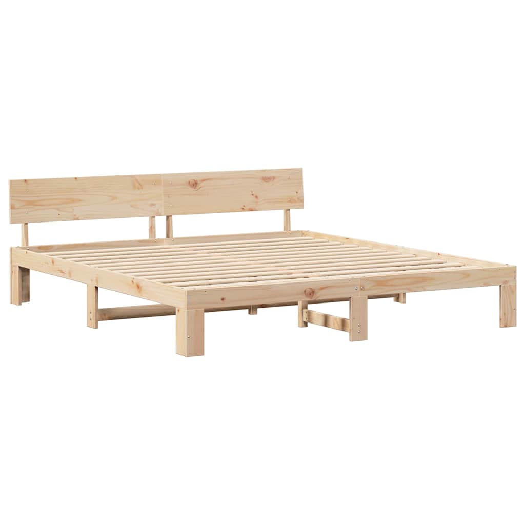 Rám Postele S Čelo Přírodní 200 X 200 Cm Masivní Borové Dřevo