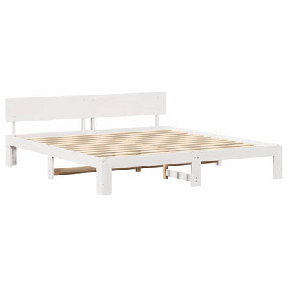 Rám Postele S Čelo Bílá 200 X 200 Cm Masivní Borové Dřevo