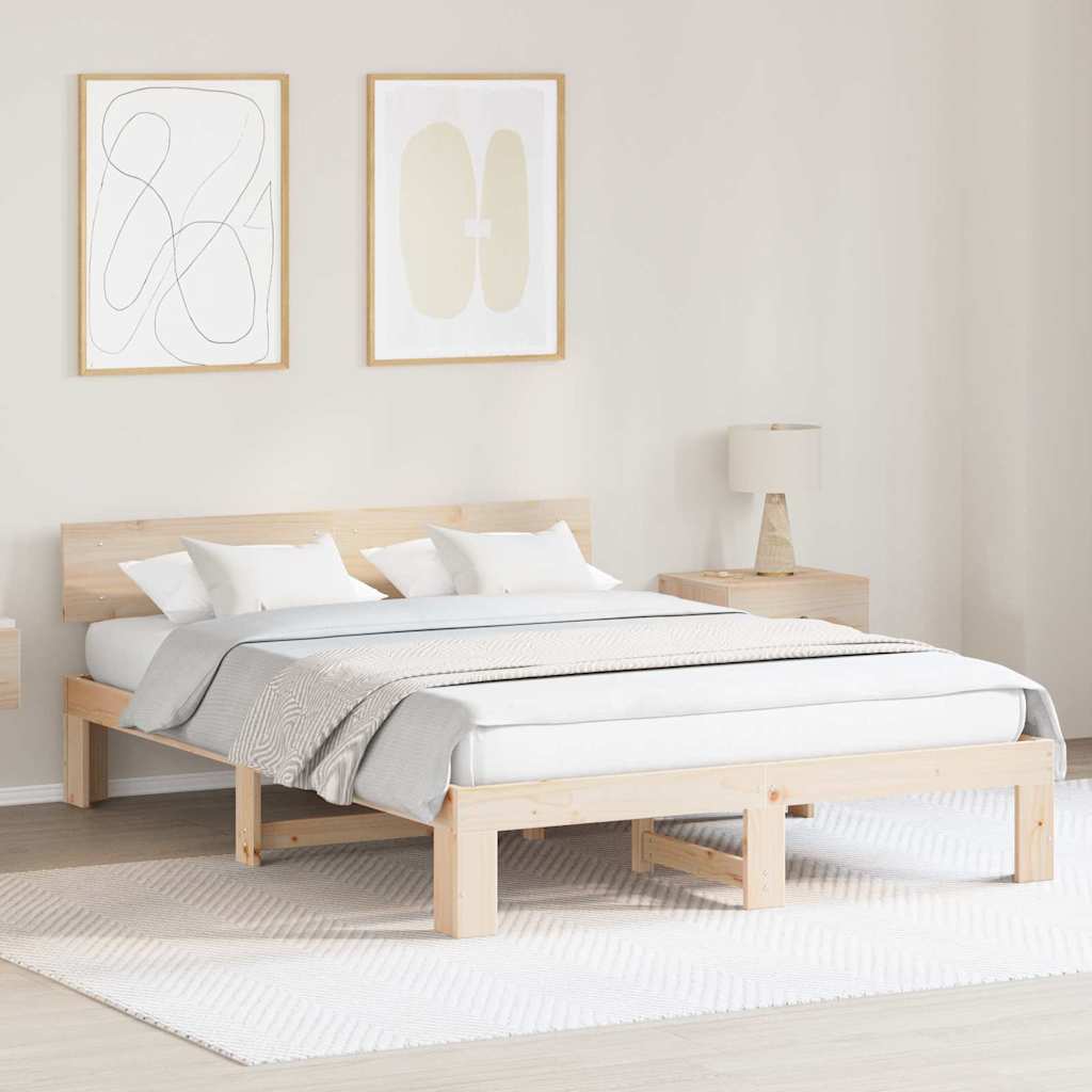Rám Postele S Čelo Přírodní 150 X 200 Cm Masivní Borové Dřevo