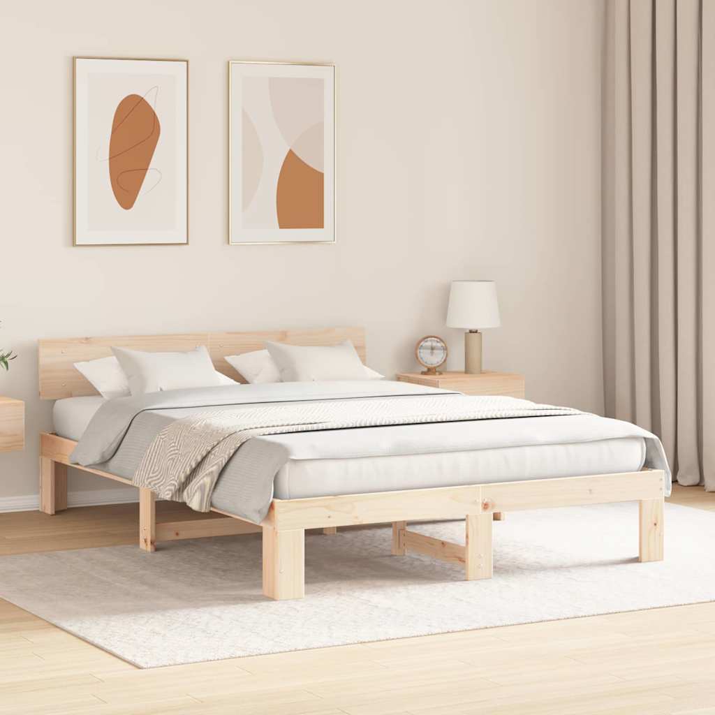 Rám Postele S Čelo Přírodní 150 X 200 Cm Masivní Borové Dřevo