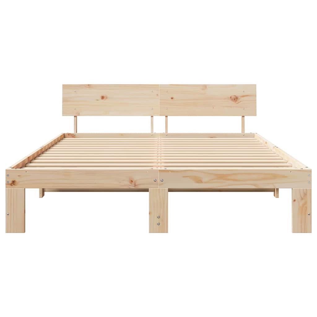 Rám Postele S Čelo Přírodní 150 X 200 Cm Masivní Borové Dřevo