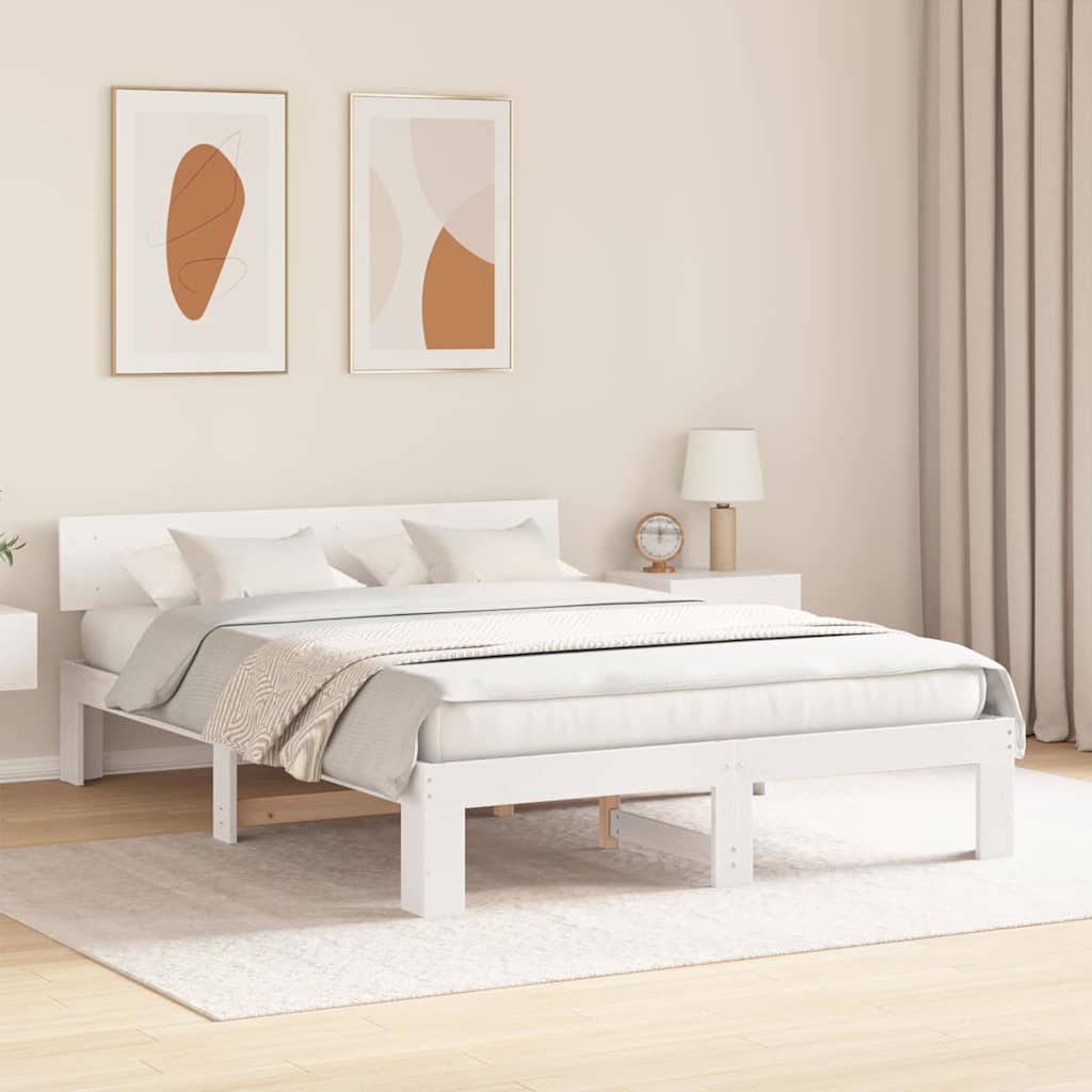Rám Postele S Čelo Bílá 150 X 200 Cm Masivní Borové Dřevo