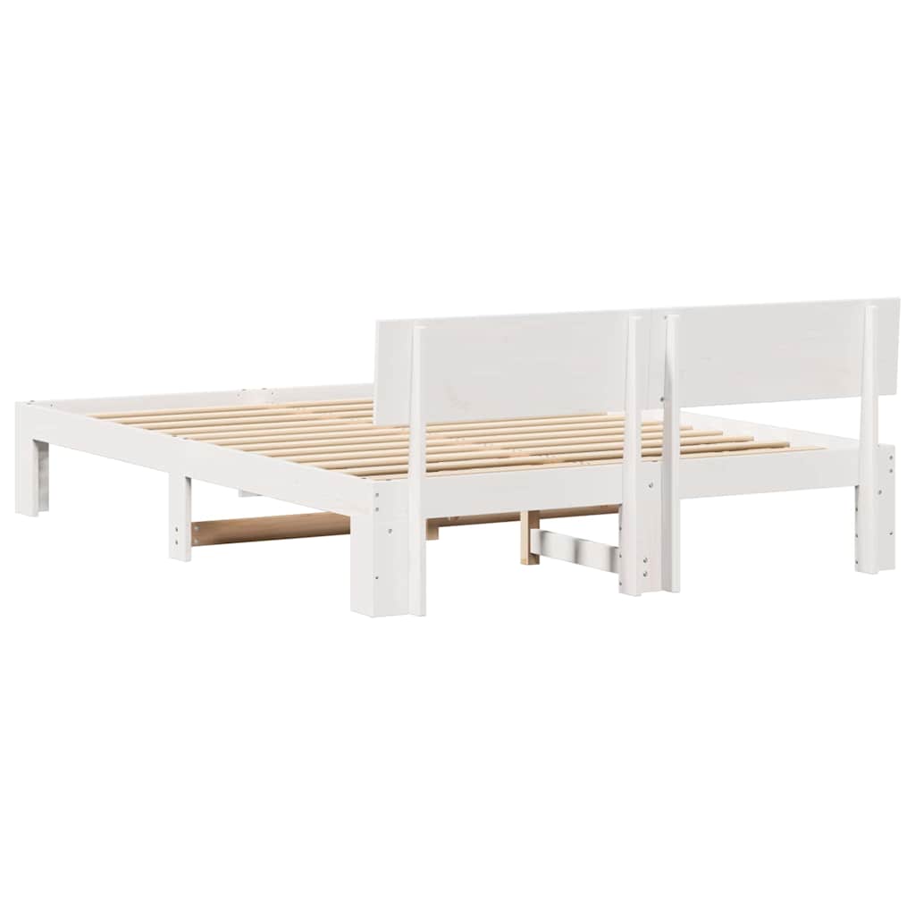 Rám Postele S Čelo Bílá 150 X 200 Cm Masivní Borové Dřevo