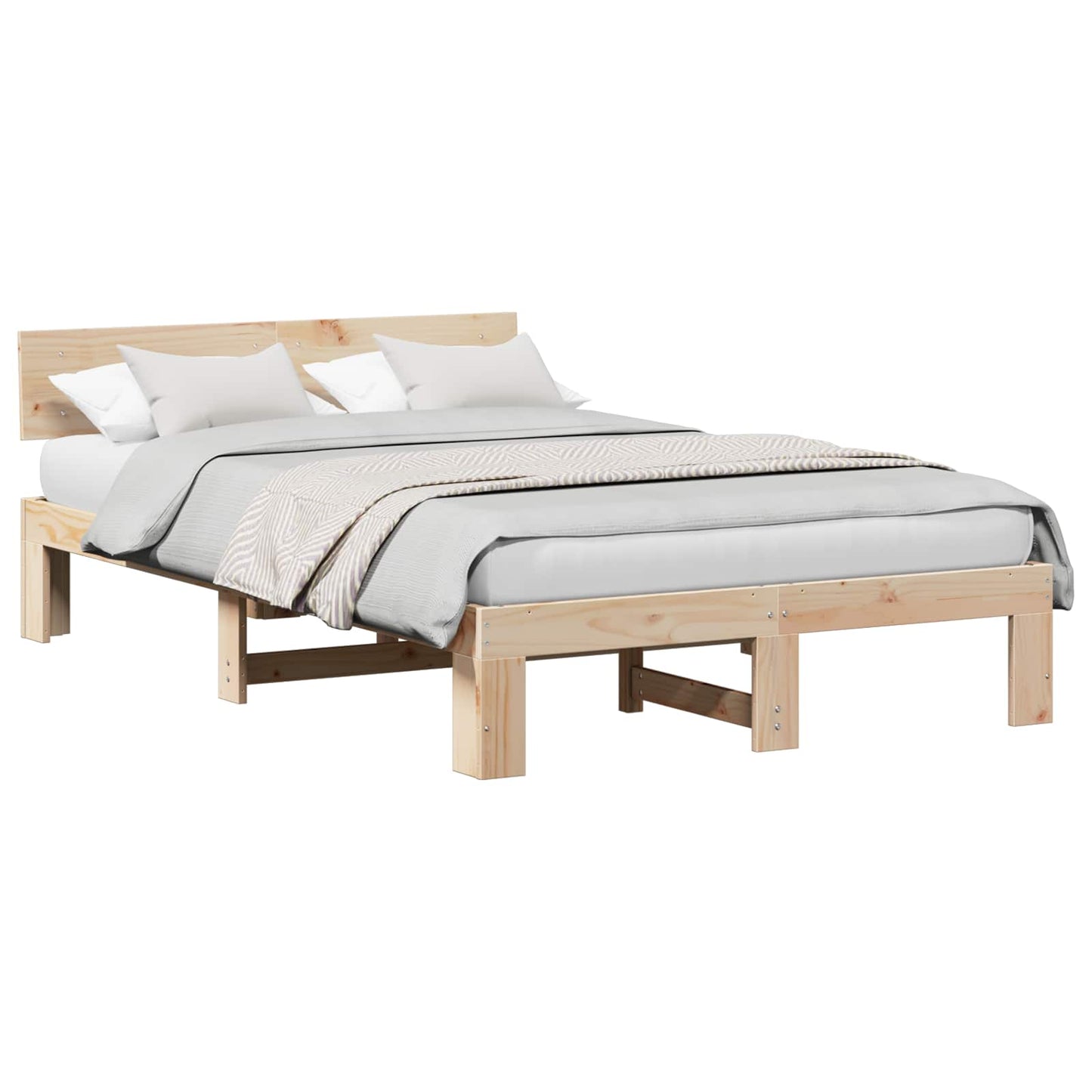 Rám Postele S Čelo Přírodní 120 X 200 Cm Masivní Borové Dřevo