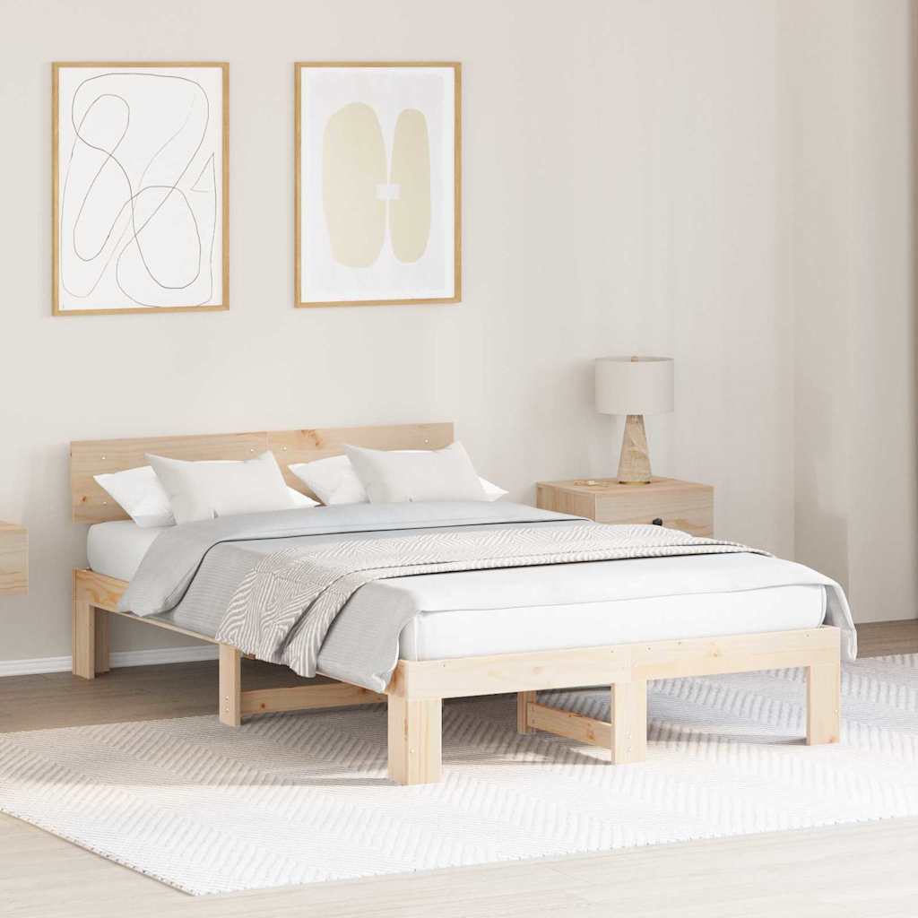 Rám Postele S Čelo Přírodní 140 X 190 Cm Masivní Borové Dřevo