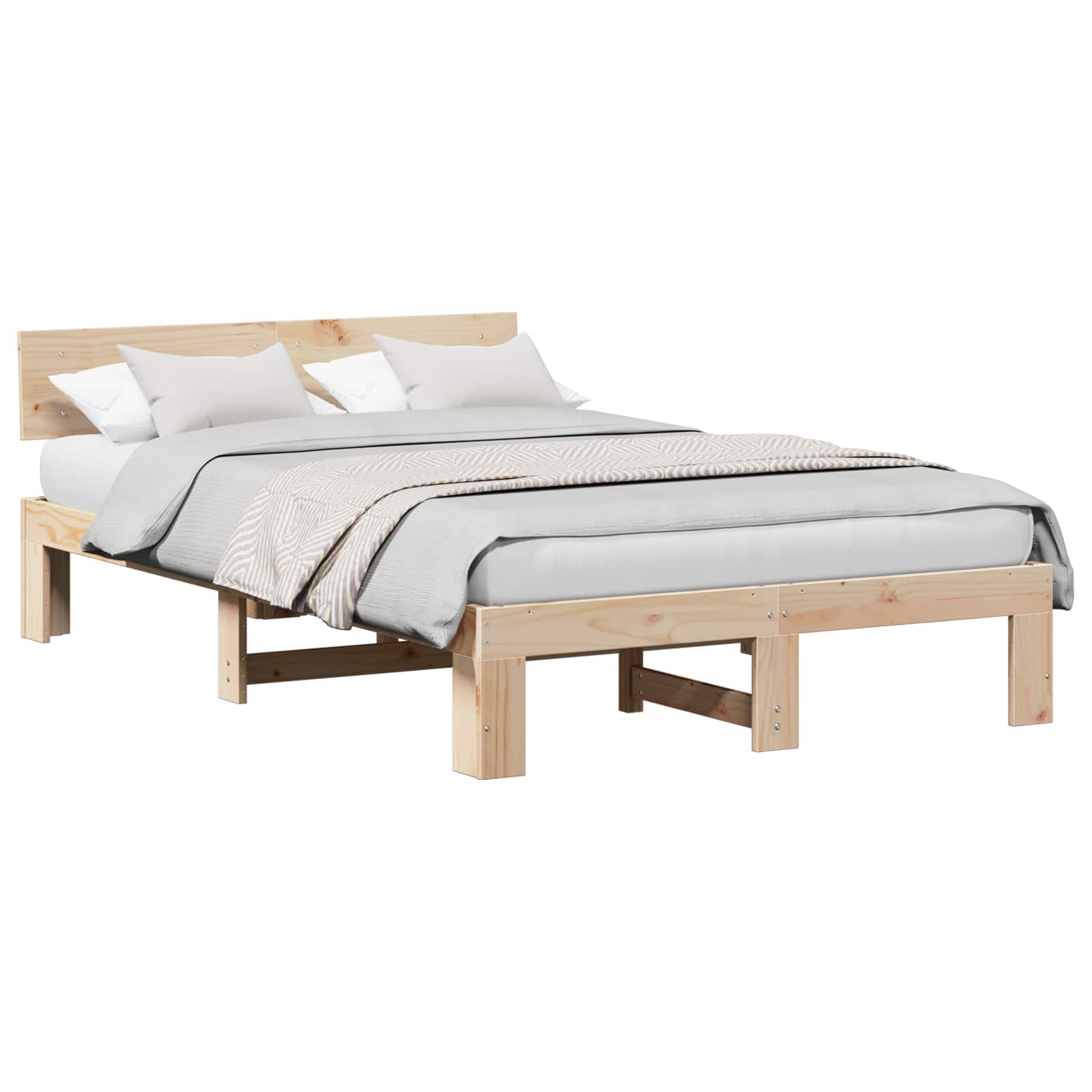 Rám Postele S Čelo Přírodní 140 X 190 Cm Masivní Borové Dřevo