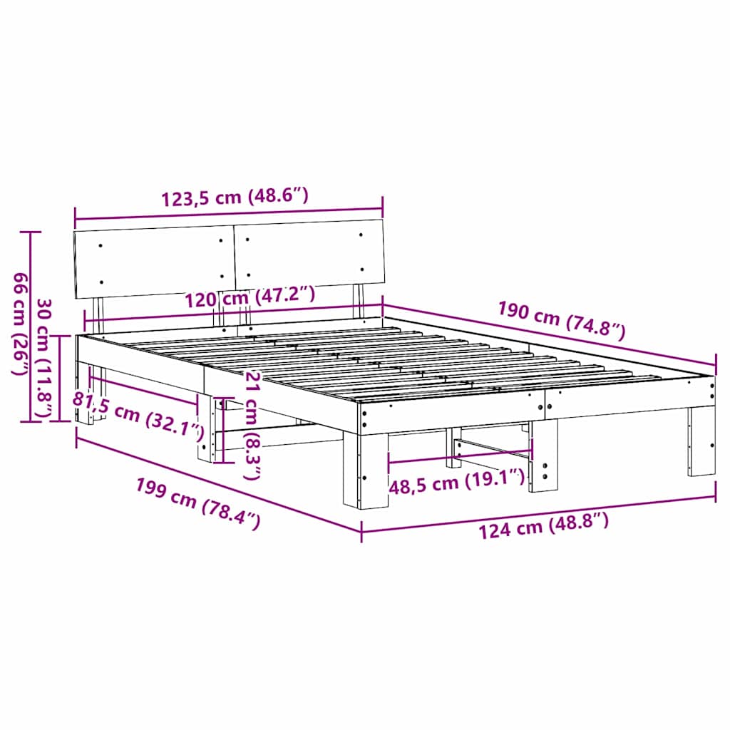 Rám Postele S Čelo Přírodní 120 X 190 Cm Masivní Borové Dřevo