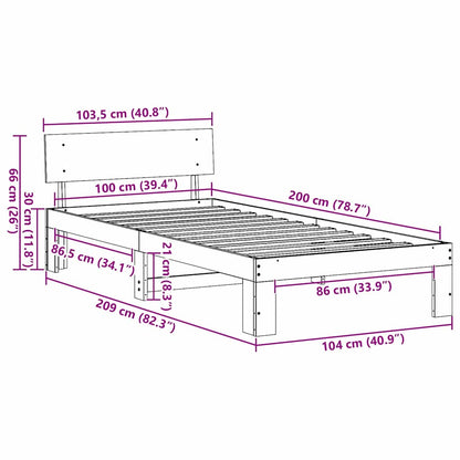 Rám Postele S Čelo Přírodní 100 X 200 Cm Masivní Borové Dřevo