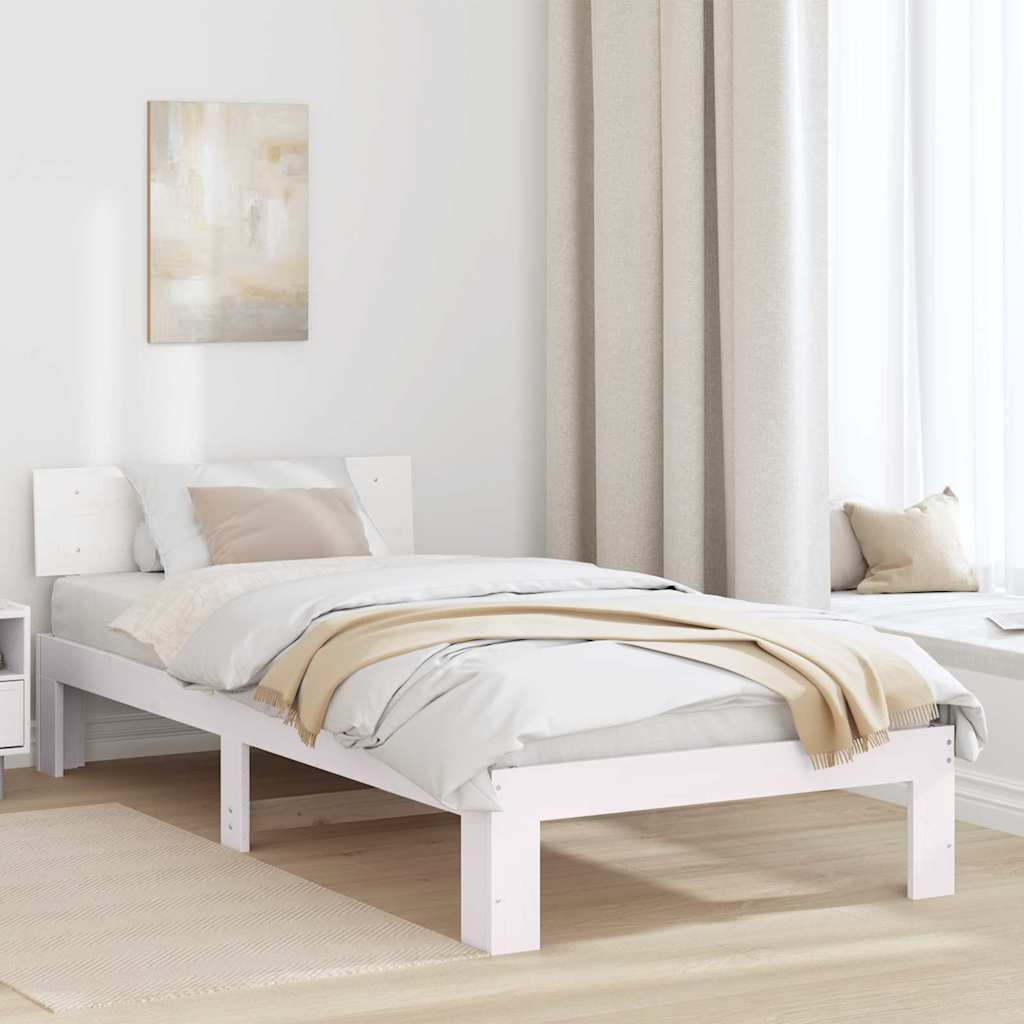 Rám Postele S Čelo Bílá 80 X 200 Cm Masivní Borové Dřevo