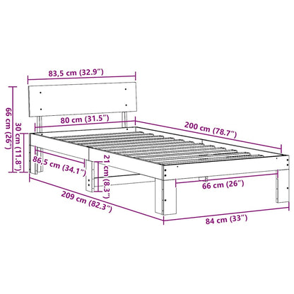 Rám Postele S Čelo Bílá 80 X 200 Cm Masivní Borové Dřevo