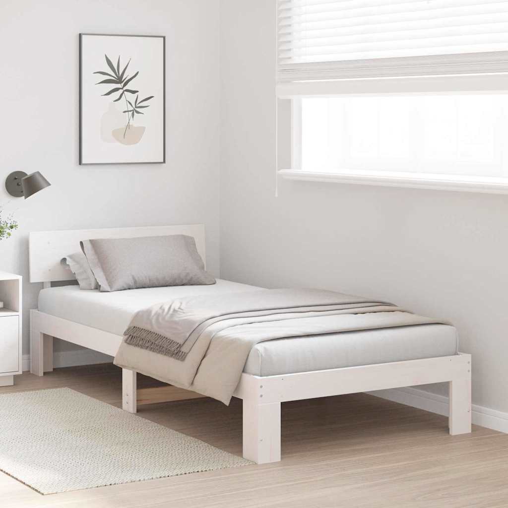 Rám Postele S Čelo Bílá 75 X 190 Cm Masivní Borové Dřevo