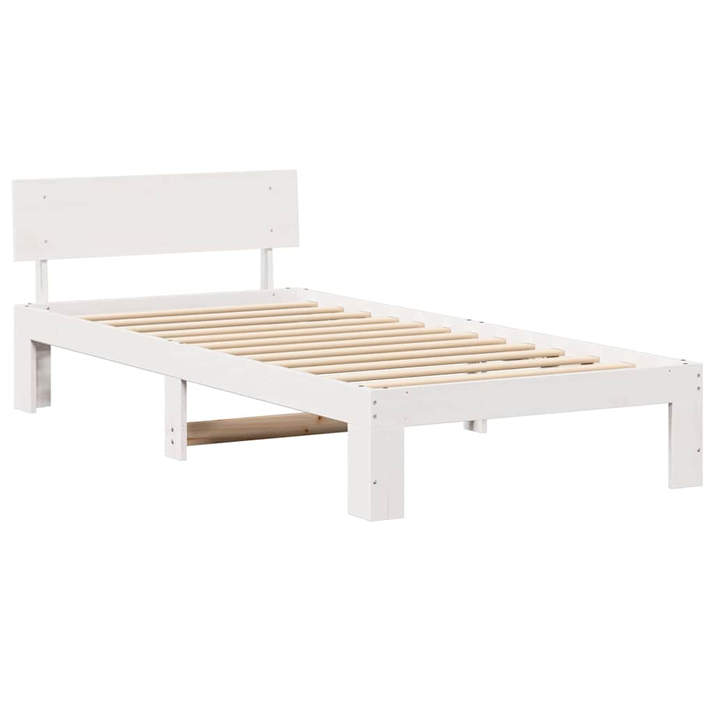 Rám Postele S Čelo Bílá 75 X 190 Cm Masivní Borové Dřevo