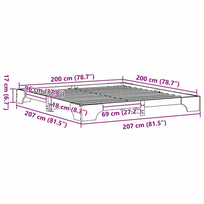 Rám Postele Bílá 200 X 200 Cm Masivní Borové Dřevo