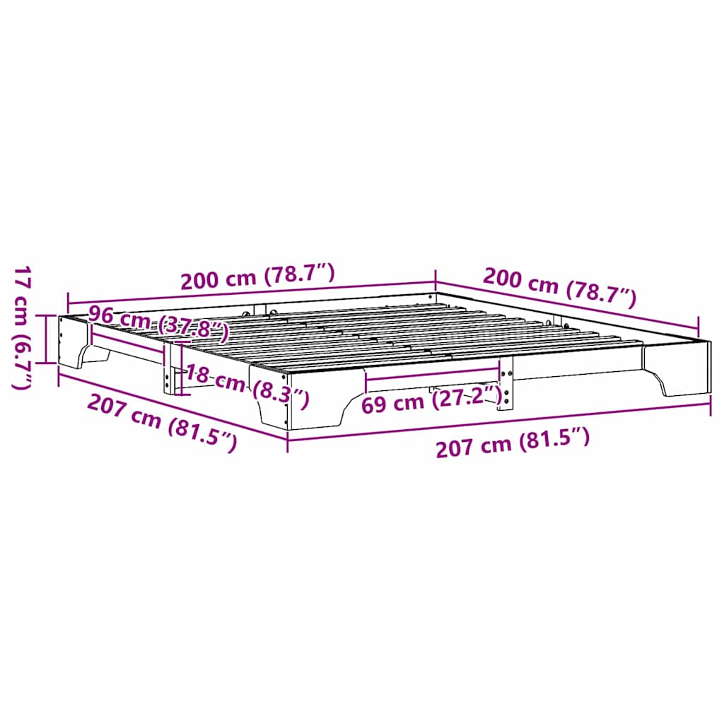 Rám Postele Voskově Hnědá 200 X 200 Cm Masivní Borové Dřevo