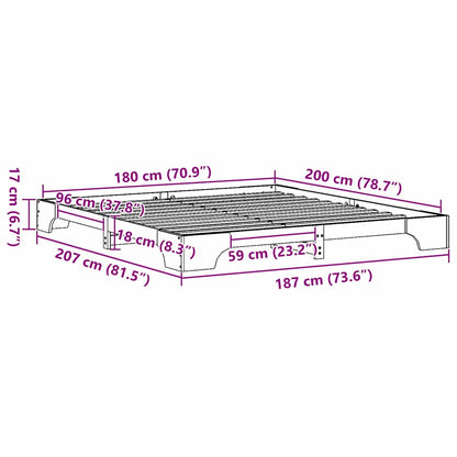 Rám Postele Přírodní 180 X 200 Cm Masivní Borové Dřevo
