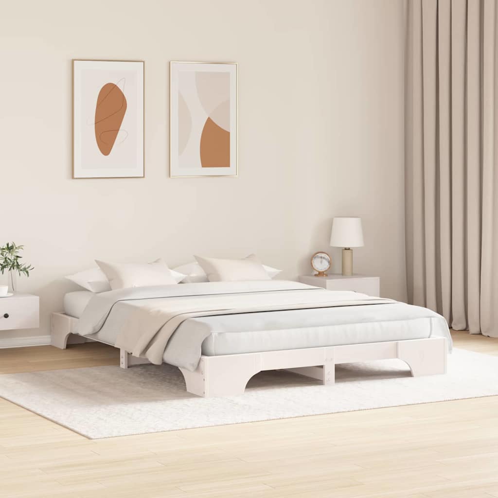 Rám Postele Bílá 160 X 200 Cm Masivní Borové Dřevo