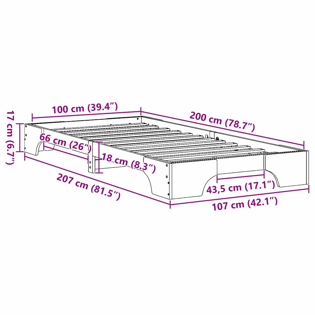 Rám Postele Bílá 100 X 200 Cm Masivní Borové Dřevo