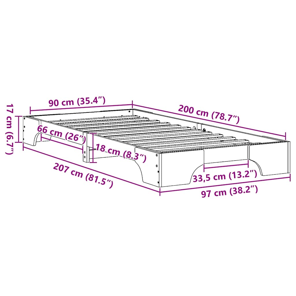 Rám Postele Bílá 90 X 200 Cm Masivní Borové Dřevo