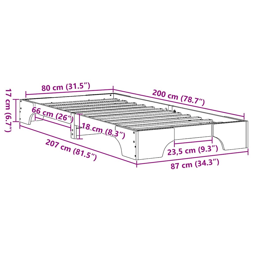 Rám Postele Bílá 80 X 200 Cm Masivní Borové Dřevo