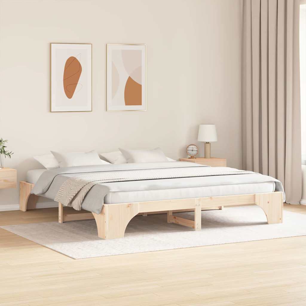 Rám Postele Přírodní 200 X 200 Cm Masivní Borové Dřevo