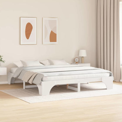 Rám Postele Bílá 200 X 200 Cm Masivní Borové Dřevo
