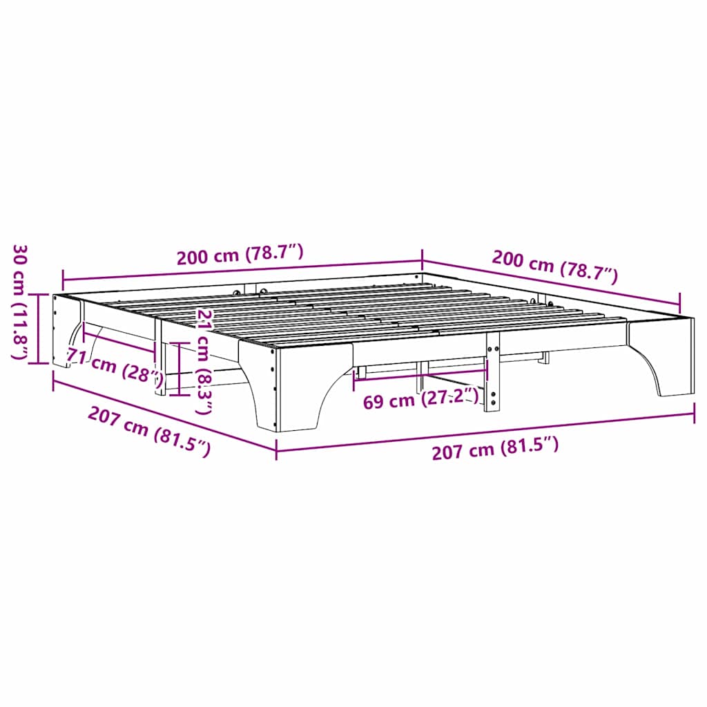 Rám Postele Bílá 200 X 200 Cm Masivní Borové Dřevo