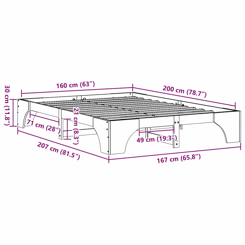 Rám Postele Přírodní 160 X 200 Cm Masivní Borové Dřevo