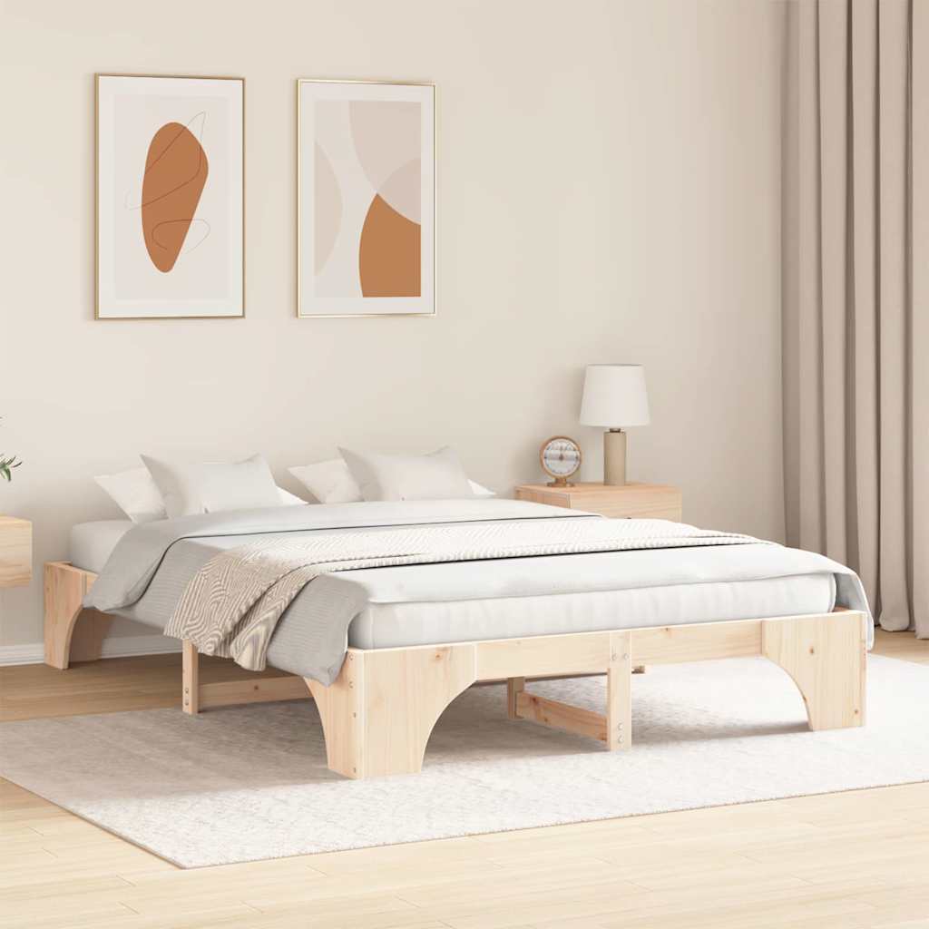 Rám Postele Přírodní 140 X 200 Cm Masivní Borové Dřevo
