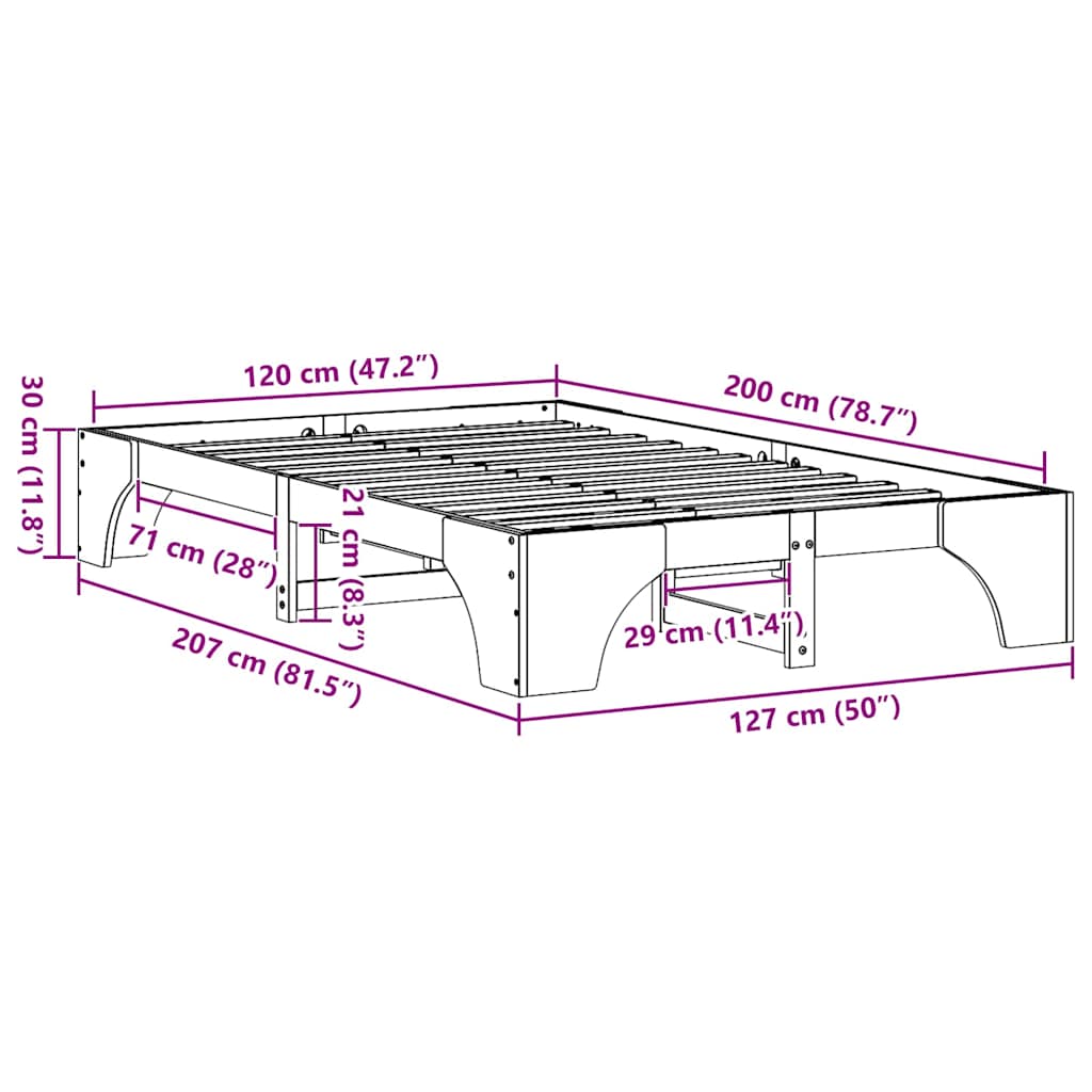 Rám Postele Přírodní 120 X 200 Cm Masivní Borové Dřevo