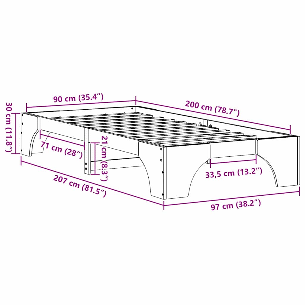 Rám Postele Bílá 90 X 200 Cm Masivní Borové Dřevo