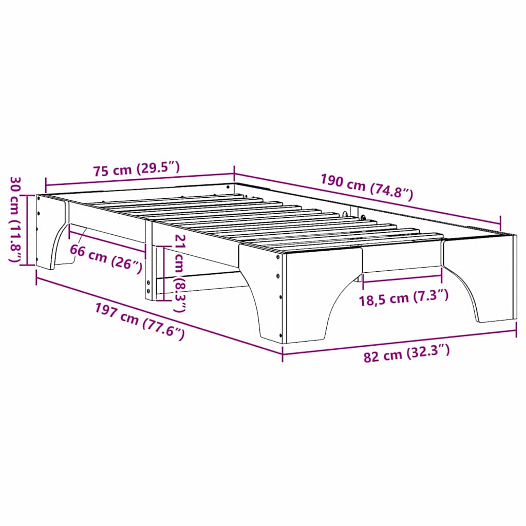 Rám Postele Bílá 75 X 190 Cm Masivní Borové Dřevo