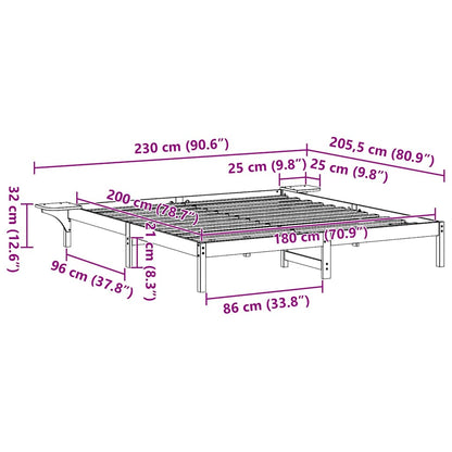 Rám Postele Přírodní 180 X 200 Cm Masivní Borové Dřevo