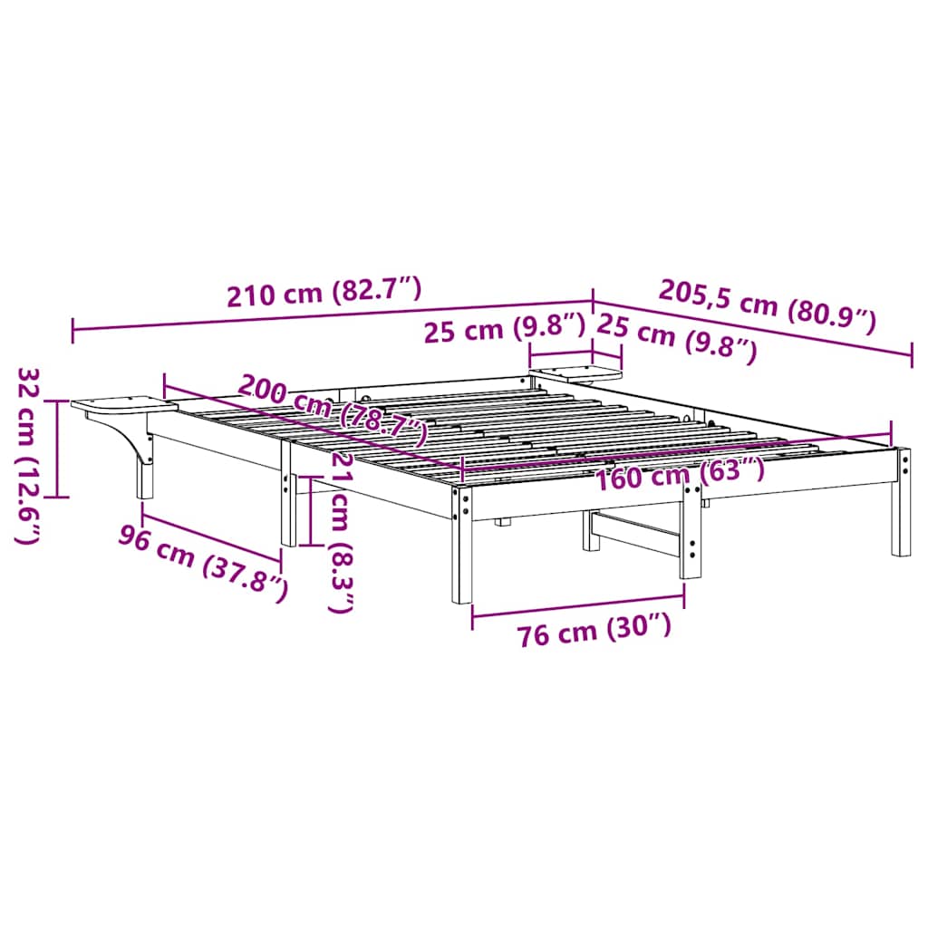 Rám Postele Bílá 160 X 200 Cm Masivní Borové Dřevo