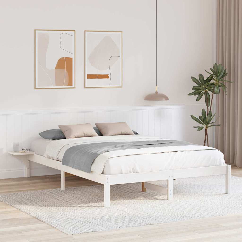 Rám Postele Bílá 150 X 200 Cm Masivní Borové Dřevo