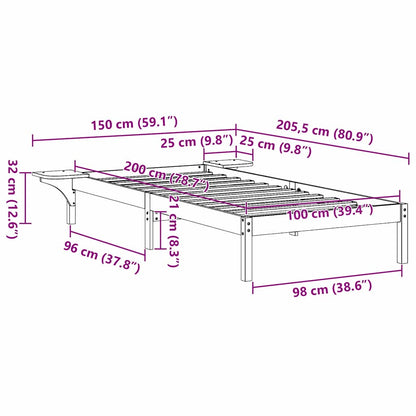 Rám Postele Bílá 100 X 200 Cm Masivní Borové Dřevo