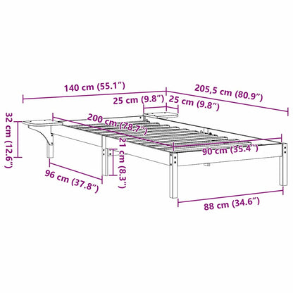 Rám Postele Bílá 90 X 200 Cm Masivní Borové Dřevo