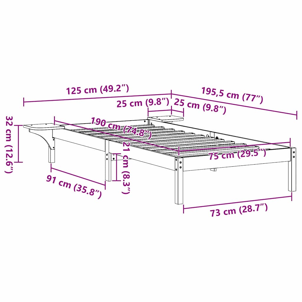 Rám Postele Voskově Hnědá 75 X 190 Cm Masivní Borové Dřevo