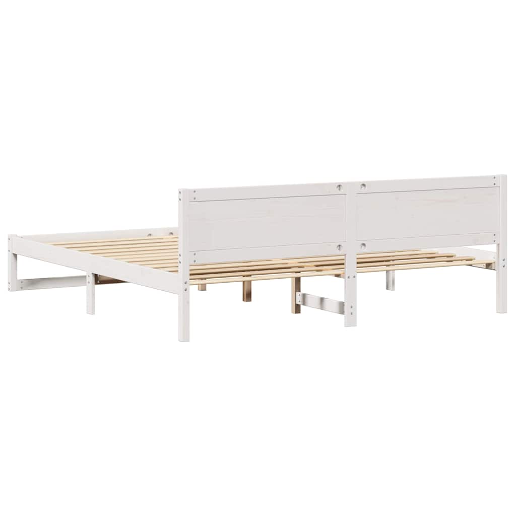 Rám Postele S Čelo Bílá 200 X 200 Cm Masivní Borové Dřevo